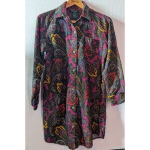 Lauren Ralph Lauren Women's  Paisley Collared Button-Up Sleep Size M Medium 309m